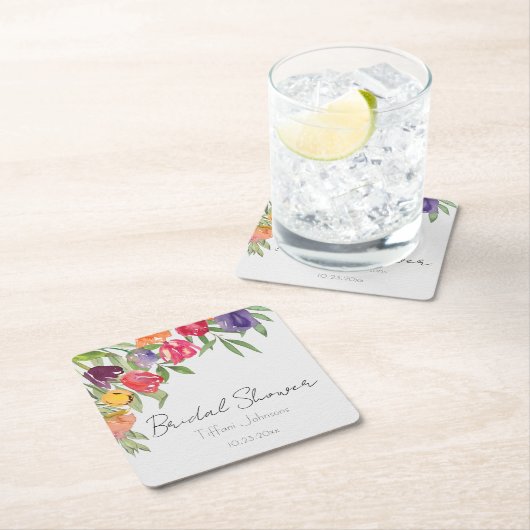 Fun en Bright Tulips en Greenery Vrijgezellenfeest Kartonnen Onderzetters (Insitu)