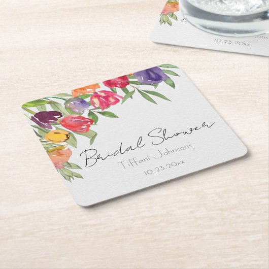 Fun en Bright Tulips en Greenery Vrijgezellenfeest Kartonnen Onderzetters (Schuin)