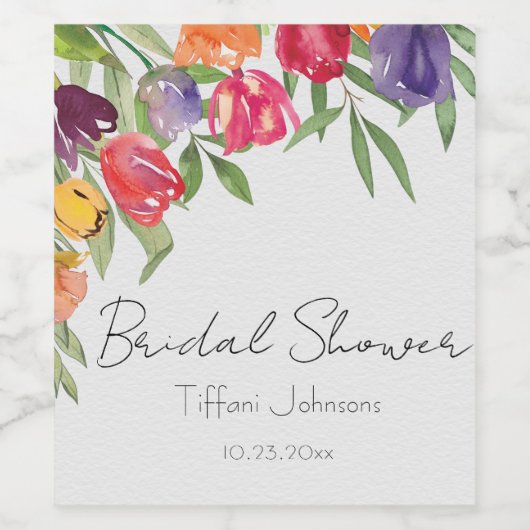 Fun en Bright Tulips en Greenery Vrijgezellenfeest Wijn Etiket (Enkel label)