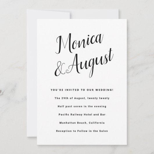 Fun- en Casual namen op het zwarte en witte huweli Kaart (Voorkant)