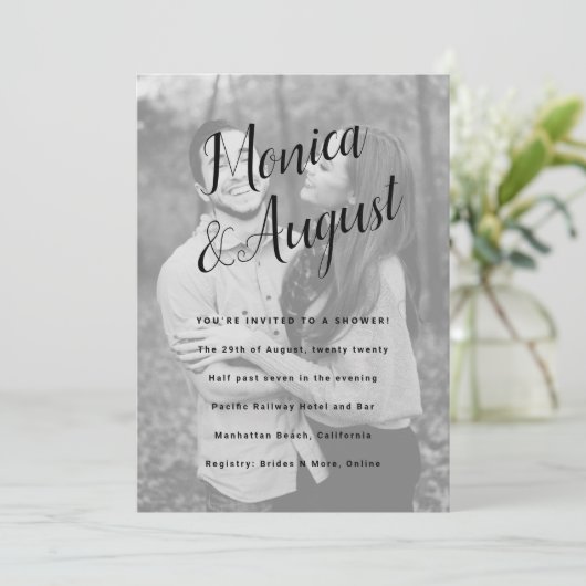 Fun en Casual Names Photo Couples Wedding Shower Kaart (Staand voorkant)