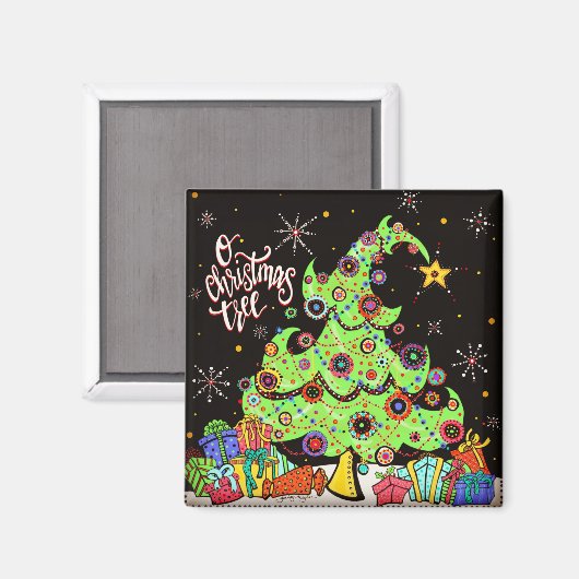 Fun en Cheerful kerstboom Magneet (Voorkant / Achterkant)