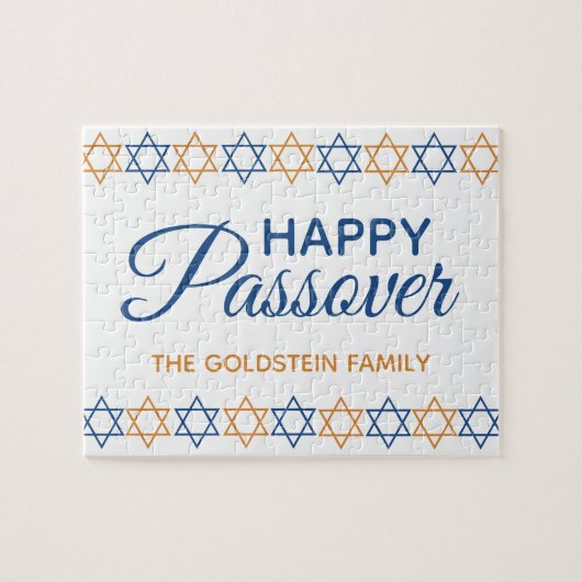 Fun en Elegant Blue en Gold Happy Passover Legpuzzel (Horizontaal)