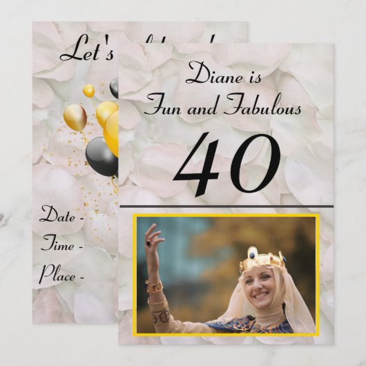 Fun en Fabulous Veertig Roze Rose Petals Birthday Kaart (Voorkant / Achterkant)