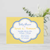 Fun en happy blue en yellow baby shower kaart (Staand voorkant)