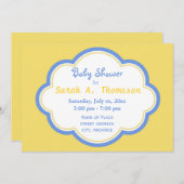 Fun en happy blue en yellow baby shower kaart (Voorkant / Achterkant)