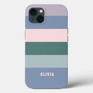 Fun en kleurrijke pasteelstrips met jouw naam iPhone 13 hoesje