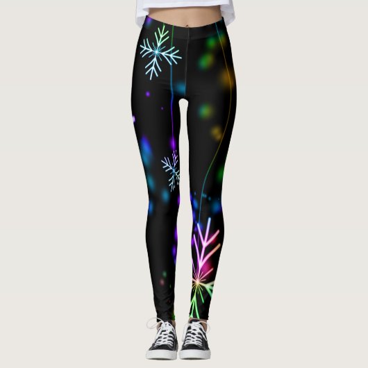 Fun en kleurrijke Snowflakes op zwart Leggings (Voorkant)