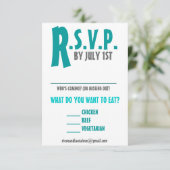 Fun en Modern Weddenschaps Reply Card - Elke kleur RSVP Kaartje (Staand voorkant)