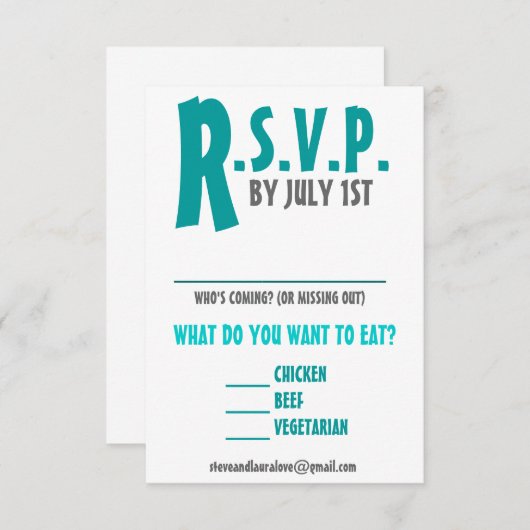 Fun en Modern Weddenschaps Reply Card - Elke kleur RSVP Kaartje (Voorkant / Achterkant)
