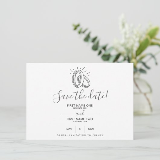 Fun- en stijlvolle bruiloft save the date (Staand voorkant)