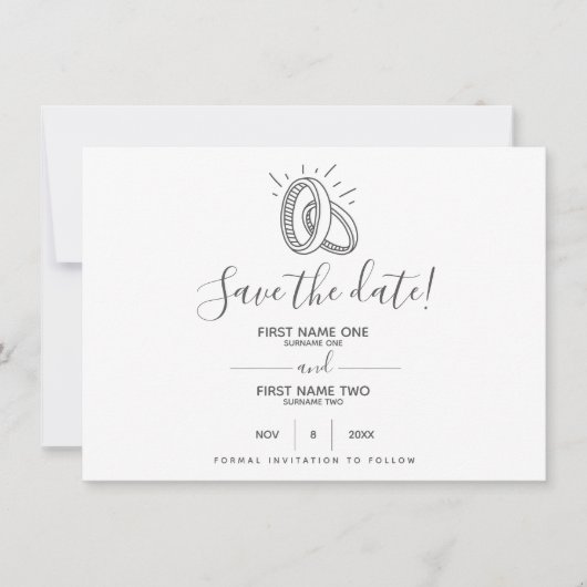 Fun- en stijlvolle bruiloft save the date (Voorkant)