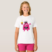 Fun enge monster met een pet meisje t-shirt (Voorkant volledig)