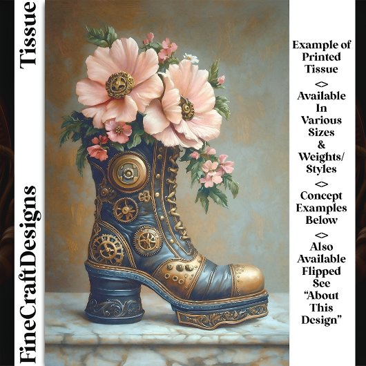 Fun Extreme Steampunk Boot, Floral DG2R Decoupage Tissuepapier