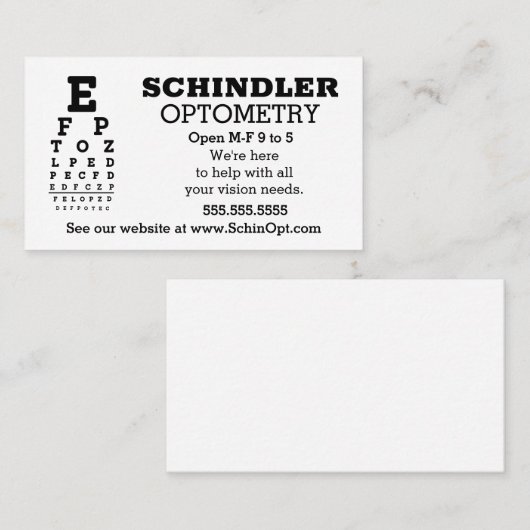 Fun Eyechart Optician Visitekaartje (Voorkant / Achterkant)