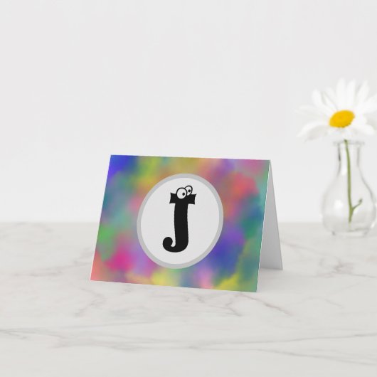 Fun Eyes Monogram Note Kaart met kleurrijk motief (Kleine Plant)
