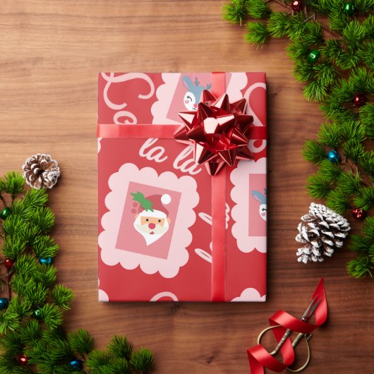 Fun Fa La La Kerstcarol Script Santa Claus Cadeaupapier (Feestdagen Geschenken)