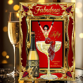 Fun Fabulous Birthday Red Gold Champagne Party Kaart