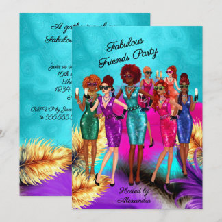 Fun Fabulous Friends Party Colorful Dressed Women Kaart