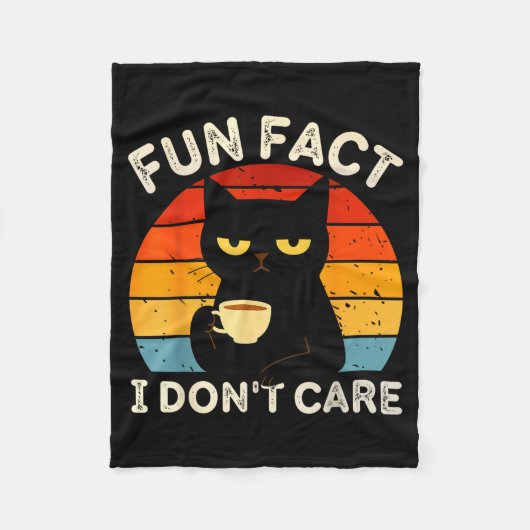 Fun Fact I Don't Care Funny Black Cat Saying Quote Fleece Deken (Voorkant)