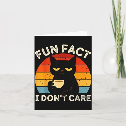 Fun Fact I Don't Care Funny Black Cat Saying Quote Kaart (Voorkant)