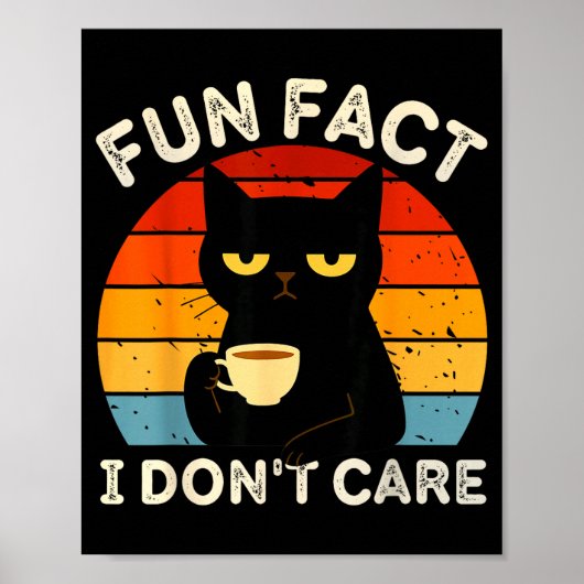 Fun Fact I Don't Care Funny Black Cat Saying Quote Poster (Voorkant)