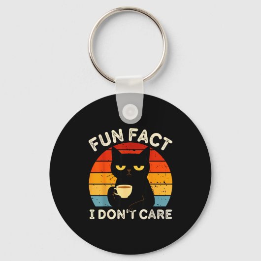 Fun Fact I Don't Care Funny Black Cat Saying Quote Sleutelhanger (Voorkant)