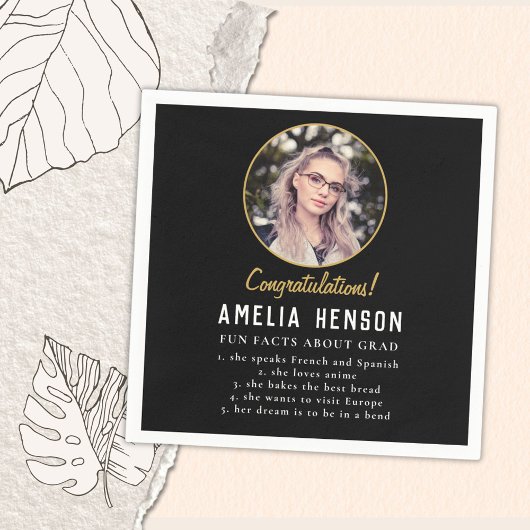 Fun Fact Simple Black Afstuderen Photo Afstuderen Servet