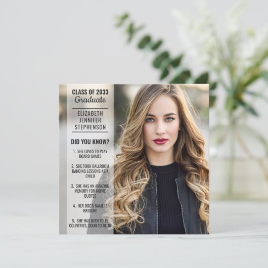 Fun facts 2 foto moderne aankondiging afstuderen (Staand voorkant)