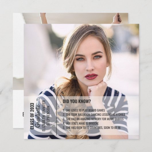 Fun facts afstuderen aankondiging 2 foto modern (Voorkant / Achterkant)