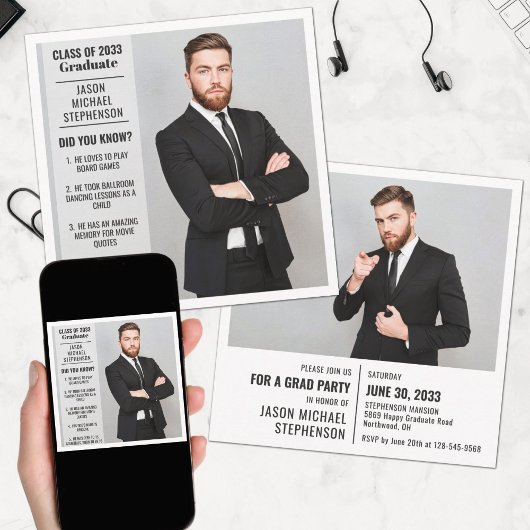 Fun facts afstuderen aankondiging 2 foto modern