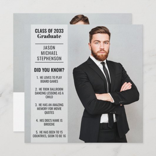 Fun facts afstuderen aankondiging 2 foto modern (Voorkant / Achterkant)