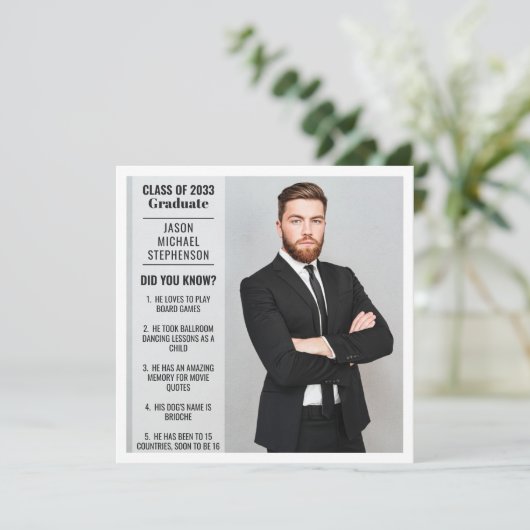 Fun facts afstuderen aankondiging 2 foto modern (Staand voorkant)