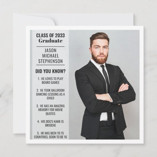 Fun facts afstuderen aankondiging 2 foto modern (Voorkant)