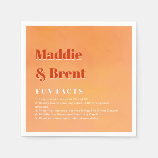 Fun Facts Bold Modern Orange Sunset Joyful Wedding Servet (Voorkant)