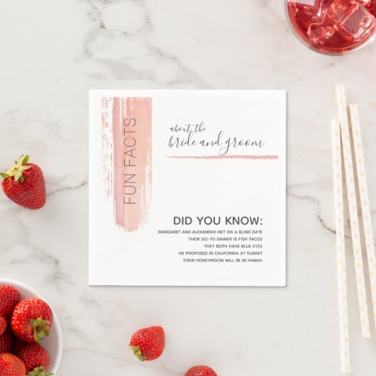Fun Facts Couple Modern Pink Wedding Paper Napkin Servet (Insitu)