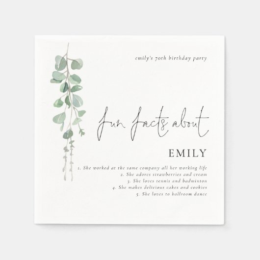 Fun Facts Eucalyptus Script 70th Birthday Party Servet (Voorkant)