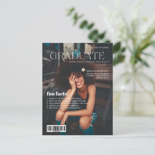 Fun Facts | Foto van het Hoesje Magazine Afstudere Aankondigingskaart (Staand voorkant)