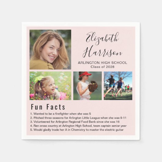 Fun Facts Foto's Roze Afstuderen Napkins Servet (Voorkant)
