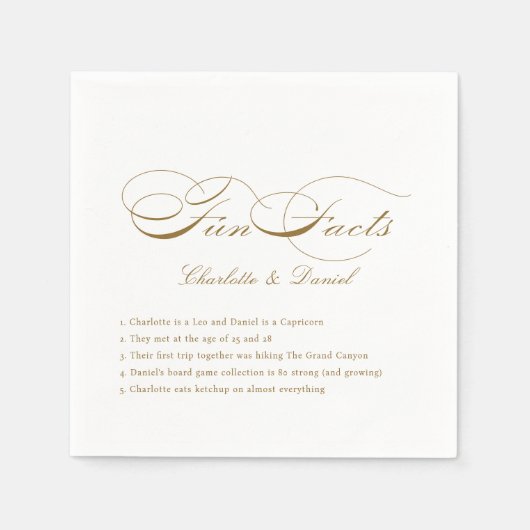 Fun Facts Gold  Classic Script Bruiloft Servet (Voorkant)