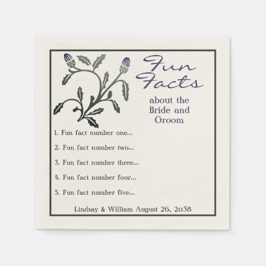 Fun Facts Paars & Green Thistle Weddenschap Recept Servet (Voorkant)