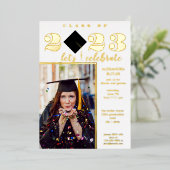 Fun Facts Photo Bold Script Class 2023 Afstuderen Folie Uitnodiging (Staand Voorkant)