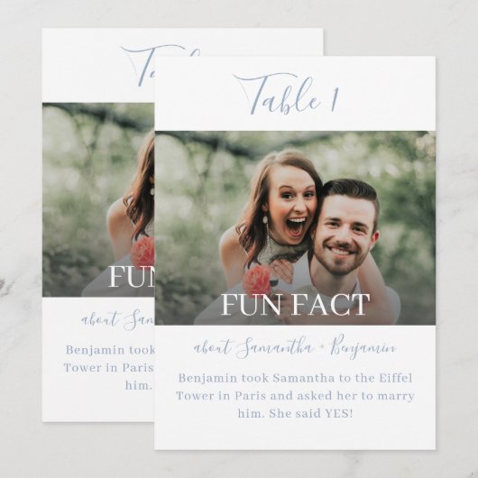 Fun Facts Photo Wedding Reception Table Numbers Kaart (Voorkant / Achterkant)