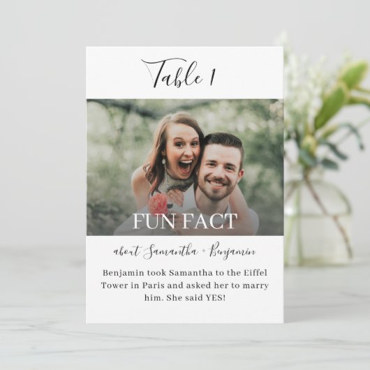 Fun Facts Photo Wedding Reception Table Numbers Kaart (Staand voorkant)