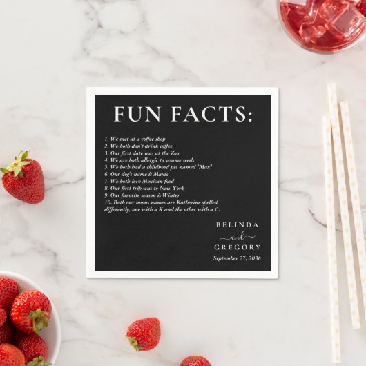 Fun Facts Wedding Cocktail Text Black White Servet (Insitu)
