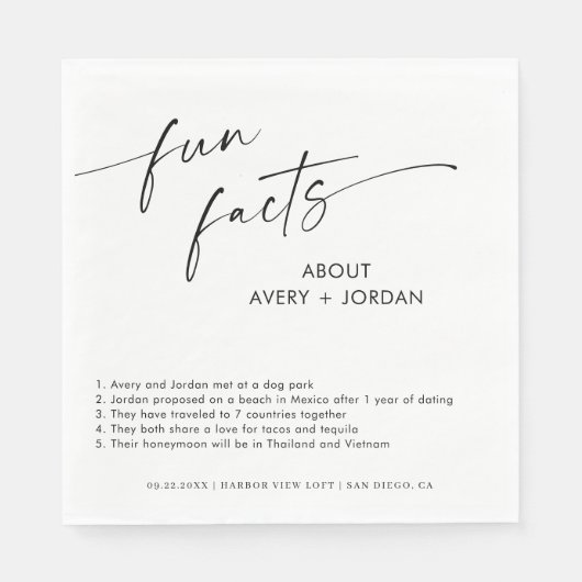 Fun Facts Wedding Napkins | Modern minimalist Servet (Voorkant)