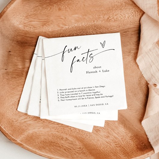 Fun Facts Wedding Napkins | Modern minimalist Servet