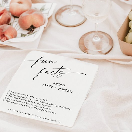 Fun Facts Wedding Napkins | Modern minimalist Servet