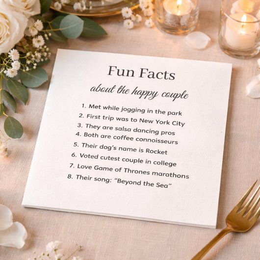 Fun Facts Wedding Napkins Personalized Couple Stor Servet