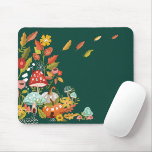 Fun Fairy Garden Autumn Leafs Mushrooms en pompoen Muismat